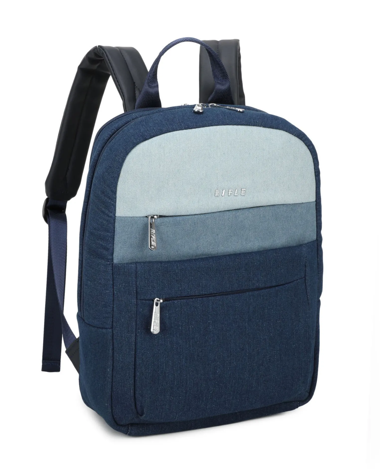 RIFLE - Zaino ufficio blu jeans con due scomparti principali e tre tasche frontali