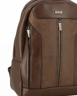 RIFLE - Zaino ufficio marrone con tre tasche frontali e tasca interna porta pc/tablet