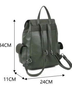RIFLE - Zaino verde multitasche con coulisse e patta, dettaglio catenina