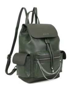 RIFLE - Zaino verde multitasche con coulisse e patta, dettaglio catenina