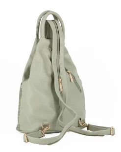 RIFLE - Zaino verde salvia due manici con tasca frontale effetto paglia e spalline regolabili con zip