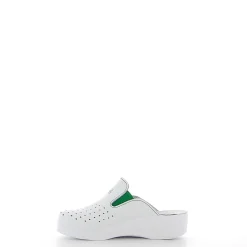 SANITAL LIGHT - Ciabatta sanitaria da donna bianca in VERA PELLE con inserti elasticizzati, MADE IN ITALY