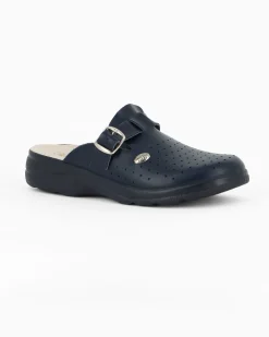 SANITAL LIGHT - Ciabatta sanitaria blu in VERA PELLE con fibbia - MADE IN ITALY