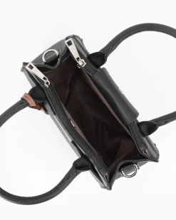 SERGIO TACCHINI - Borsa due manici nera con tasca frontale e tre scomparti interni, tracolla e ciondolo portachiavi removibili