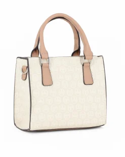 SERGIO TACCHINI - Borsa due manici panna loggata con ciondolo e tracolla removibili
