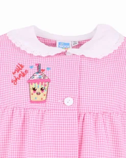 SIGGI - Grembiule asilo rosa a quadretti da bimba con due tasche frontali e graffetta in omaggio, certificazione OEKO TEX