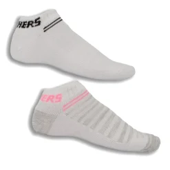 SKECHERS - Calze fantasmino bianche, due paia con scritta posteriore a contrasto