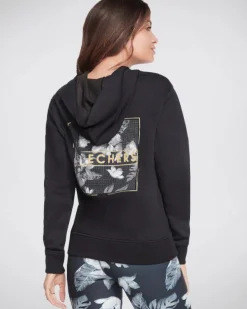 SKECHERS - Felpa donna nera, full zip con cappuccio