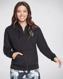 SKECHERS -  Felpa donna nera, full zip con cappuccio