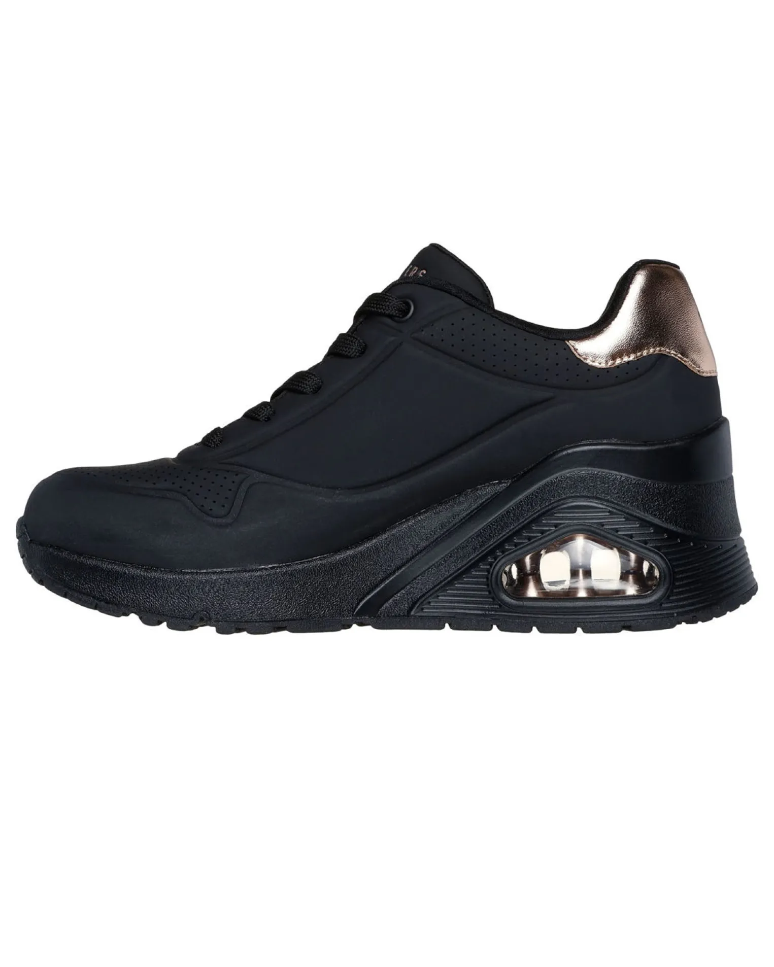 SKECHERS - UNO WEDGE - HI - STEPS - Sneakers nera con intersuola a zeppa platform con ammortizzazione ad aria visibile