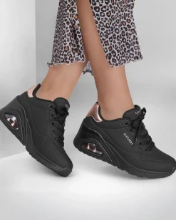 SKECHERS - UNO WEDGE - HI - STEPS - Sneakers nera con intersuola a zeppa platform con ammortizzazione ad aria visibile