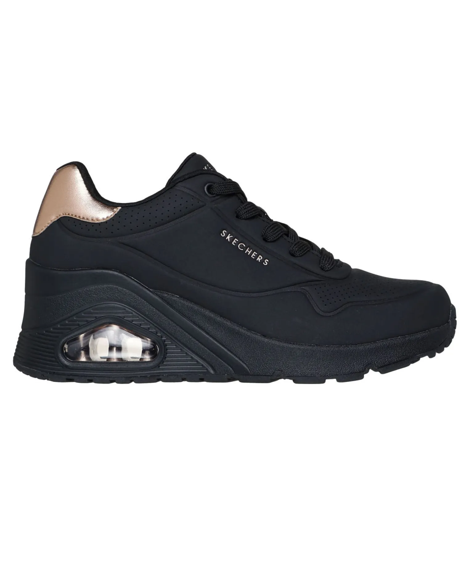 SKECHERS - UNO WEDGE - HI - STEPS - Sneakers nera con intersuola a zeppa platform con ammortizzazione ad aria visibile