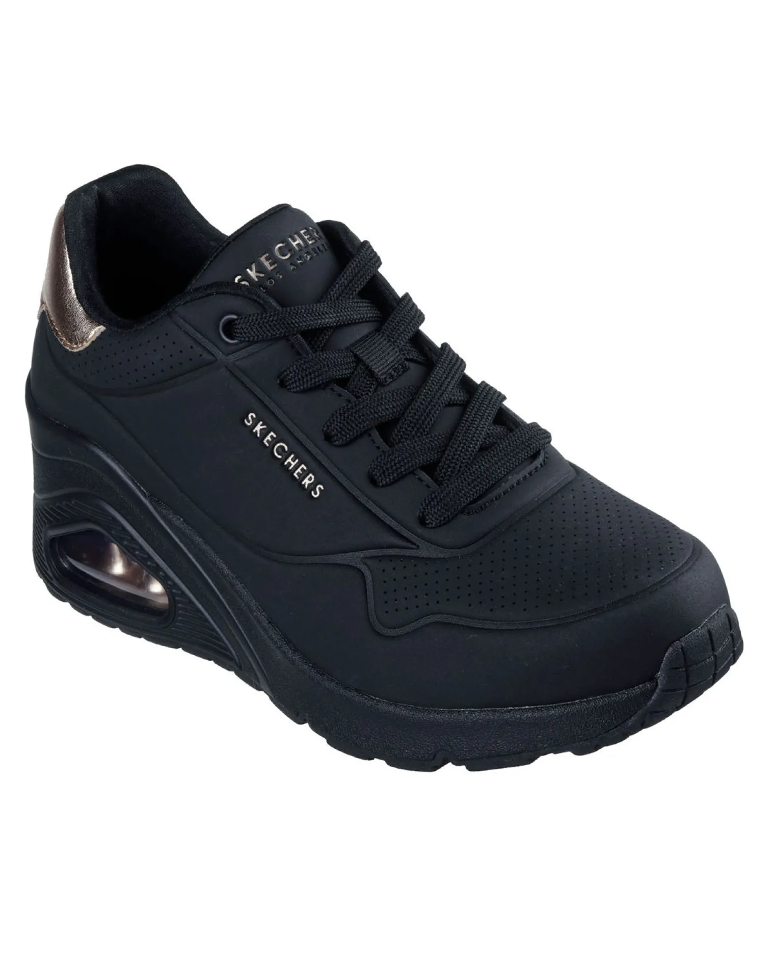 SKECHERS - UNO WEDGE - HI - STEPS - Sneakers nera con intersuola a zeppa platform con ammortizzazione ad aria visibile
