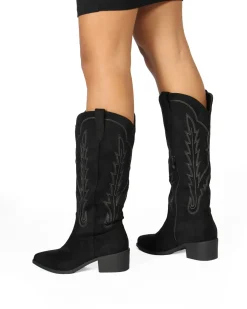SOLEIL - Stivale texano nero scamosciato con zip laterale, tacco 5CM