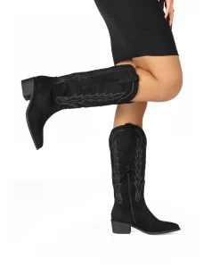 SOLEIL - Stivale texano nero scamosciato con zip laterale, tacco 5CM