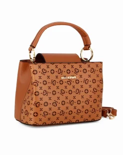 SOLO SOPRANI - Borsa a mano cuoio loggata con pattina, tracolla removibile