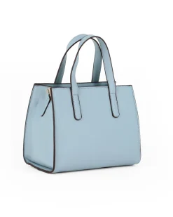 SOLO SOPRANI - Borsa a mano due manici celeste loggata, tracolla removibile