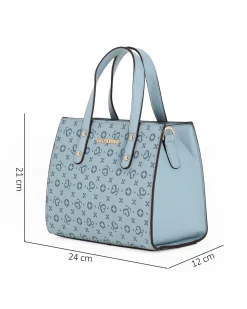 SOLO SOPRANI - Borsa a mano due manici celeste loggata, tracolla removibile