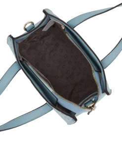 SOLO SOPRANI - Borsa a mano due manici celeste loggata, tracolla removibile