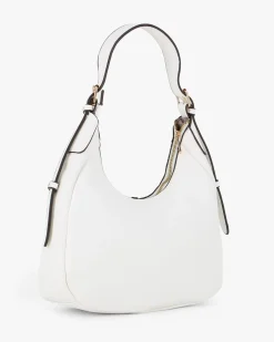 SOLO SOPRANI - Borsa a spalla bianca con parte frontale loggata e manico con fibbie