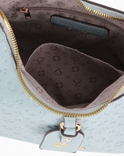 SOLO SOPRANI - Borsa a spalla jeans con parte frontale loggata e manico con fibbie