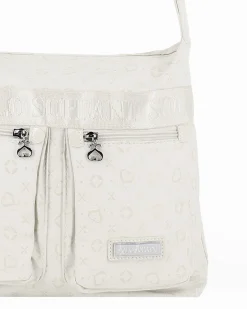 SOLO SOPRANI - Borsa bianca con due tasche frontali e tracolla regolabile