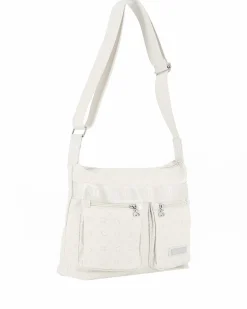 SOLO SOPRANI - Borsa bianca con due tasche frontali e tracolla regolabile