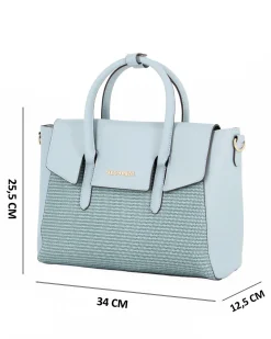 SOLO SOPRANI - Borsa due manici jeans con patta, tracolla removibile