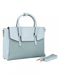 SOLO SOPRANI - Borsa due manici jeans con patta, tracolla removibile
