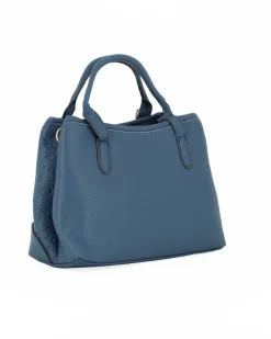 SOLO SOPRANI - Borsa due manici blu loggata con tre scomparti principali e ciondolo frontale, tracolla removibile