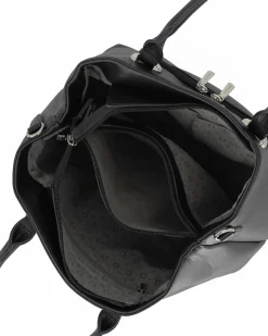 SOLO SOPRANI - Borsa due manici nera con tre scomparti interni e tasca frontale, tracolla removibile