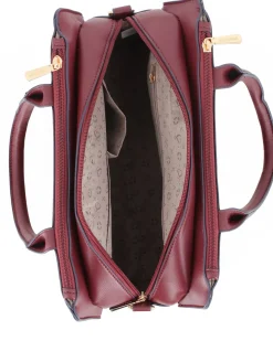 SOLO SOPRANI - Borsa due manici bordeaux loggata con morsetto e tre scomparti principali, tracolla removibile