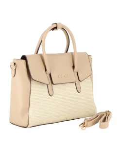 SOLO SOPRANI - Borsa due manici beige con patta, tracolla removibile