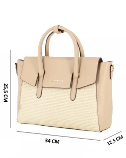 SOLO SOPRANI - Borsa due manici beige con patta, tracolla removibile