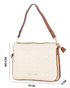 SOLO SOPRANI - Borsa un manico panna loggata con tre scomparti interni e ciondolo fiocco+cuore, tracolla removibile