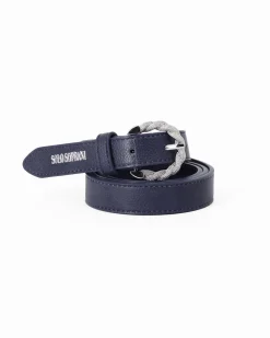 SOLO SOPRANI - Cinta blu da donna con fodera in VERA PELLE