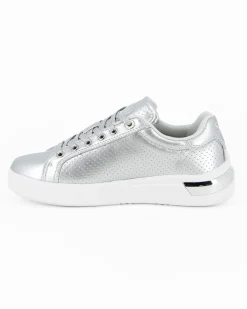 SOLO SOPRANI COUTURE - Sneakers argento traforata con lacci e zip laterale