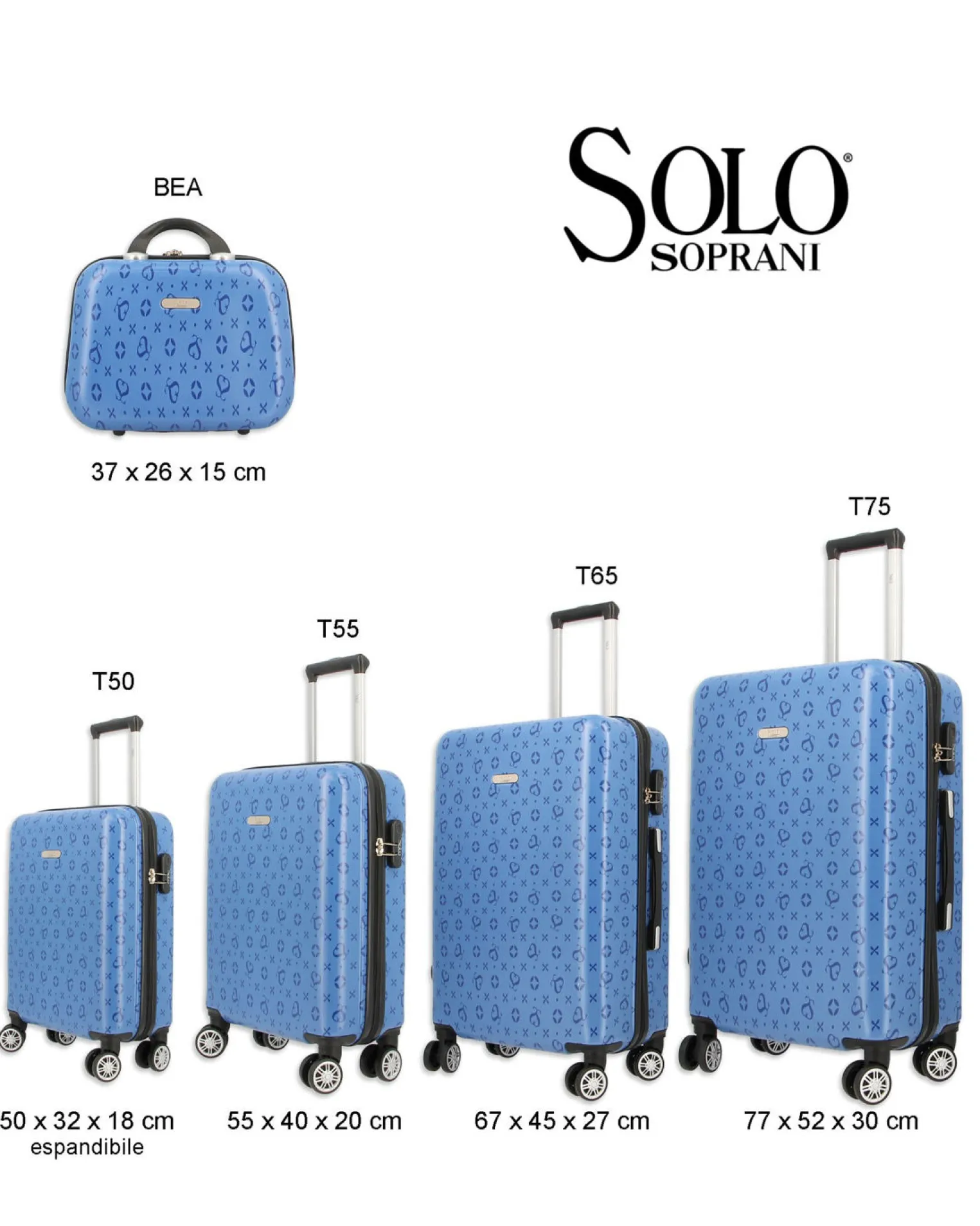 SOLO SOPRANI - TROLLEY BLU CHIARO LOGGATO IN ABS 4 RUOTE