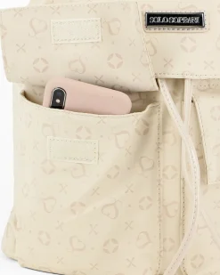 SOLO SOPRANI - Zaino beige con doppia tasca frontale, coulisse e patta