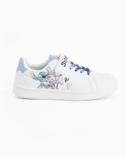 STITCH - Sneakers bianca da bambina con lacci e strappo