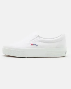SUPERGA - Sneakers da donna bianca con suola alta e occhielli argento metallizzato - 2740 PLATFORM SLIPON