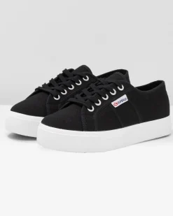 SUPERGA - Sneakers da donna nera e bianca con suola spessa e occhielli argento metallizzato - 2730 MID PLATFORM