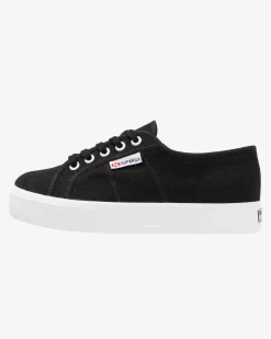 SUPERGA - Sneakers da donna nera e bianca con suola spessa e occhielli argento metallizzato - 2730 MID PLATFORM