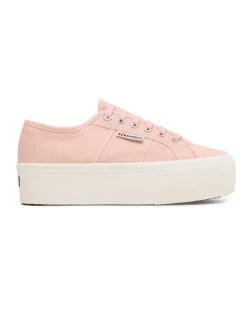 SUPERGA - Sneakers da donna rosa e bianca con suola spessa e occhielli argento metallizzato - 2790 PLATFORM