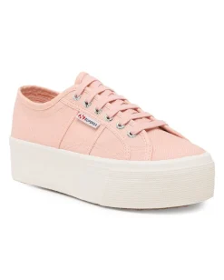 SUPERGA - Sneakers da donna rosa e bianca con suola spessa e occhielli argento metallizzato - 2790 PLATFORM