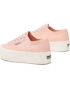 SUPERGA - Sneakers da donna rosa e bianca con suola spessa e occhielli argento metallizzato - 2790 PLATFORM