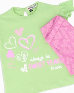 SWEET YEARS - Completo mezza manica verde lime neonata 12-30 mesi in cotone