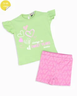 SWEET YEARS - Completo mezza manica verde lime neonata 12-30 mesi in cotone