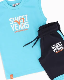 SWEET YEARS - Completo smanicato acquamarina bambini 3-7 anni in cotone