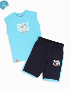 SWEET YEARS - Completo smanicato acquamarina bambini 3-7 anni in cotone